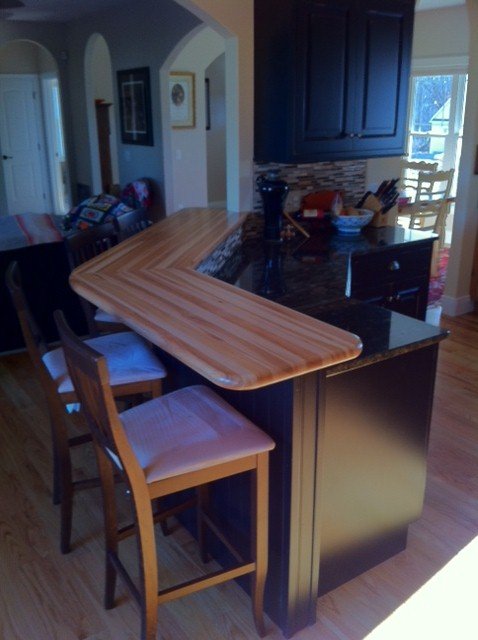 1.5" thick Hickory edge grain countertop with 1.5" bullnose edge treatment and permanent finish 