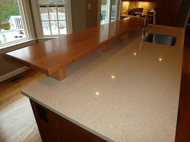 1.5" thick American Cherry flat grain countertop with 1/8" roundover edge treatment and permanent finish